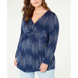 Plus Size V-Neck Twisted Top Blue 3X - Stylish Women's Top